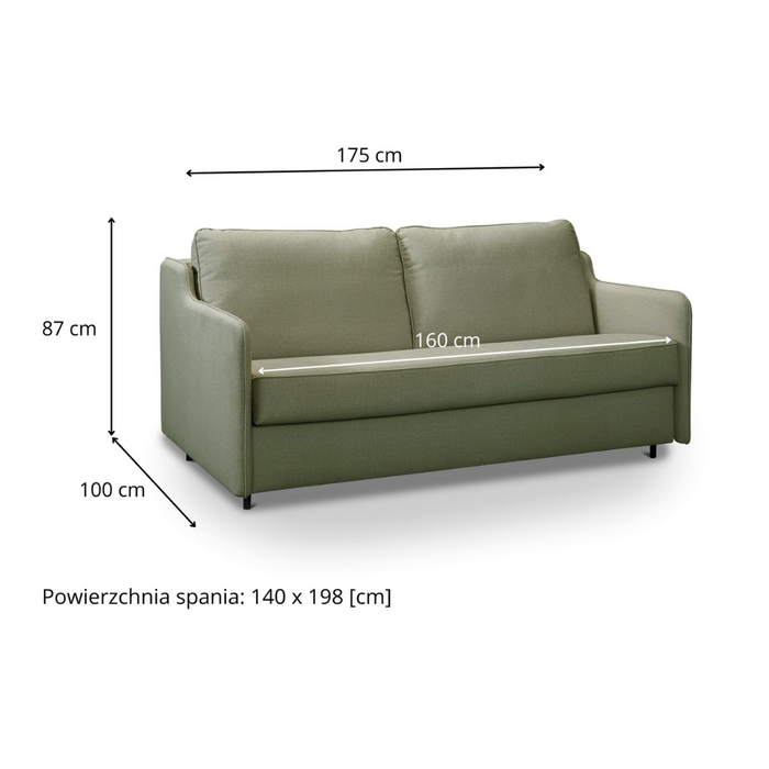 SOL 2.5 seater sofa with sleeping function, Italian frame with a 140 cm mattress