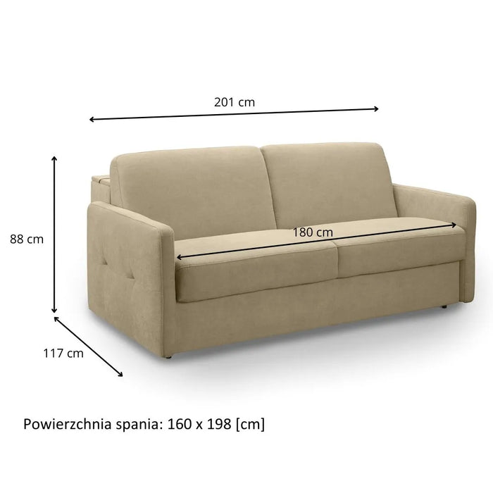 Sofa EMA 3 osobowa z pojemnikiem i funkcją spania codziennego stelaż włoski z materacem 160 cm