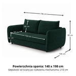 Sofa BAMBI 2,5 osobowa z funkcją spania stelaż włoski PRO z materacem 140 cm