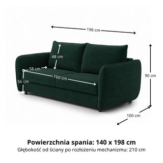Sofa BAMBI 2,5 osobowa z funkcją spania stelaż włoski PRO z materacem 140 cm