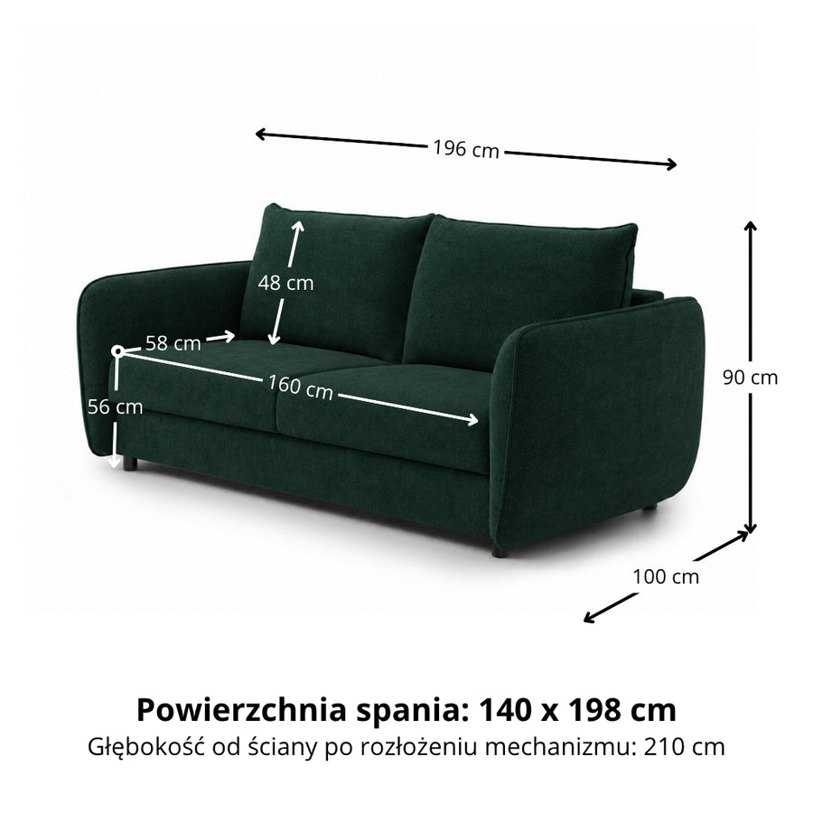 Sofa BAMBI 2,5 osobowa z funkcją spania stelaż włoski PRO z materacem 140 cm