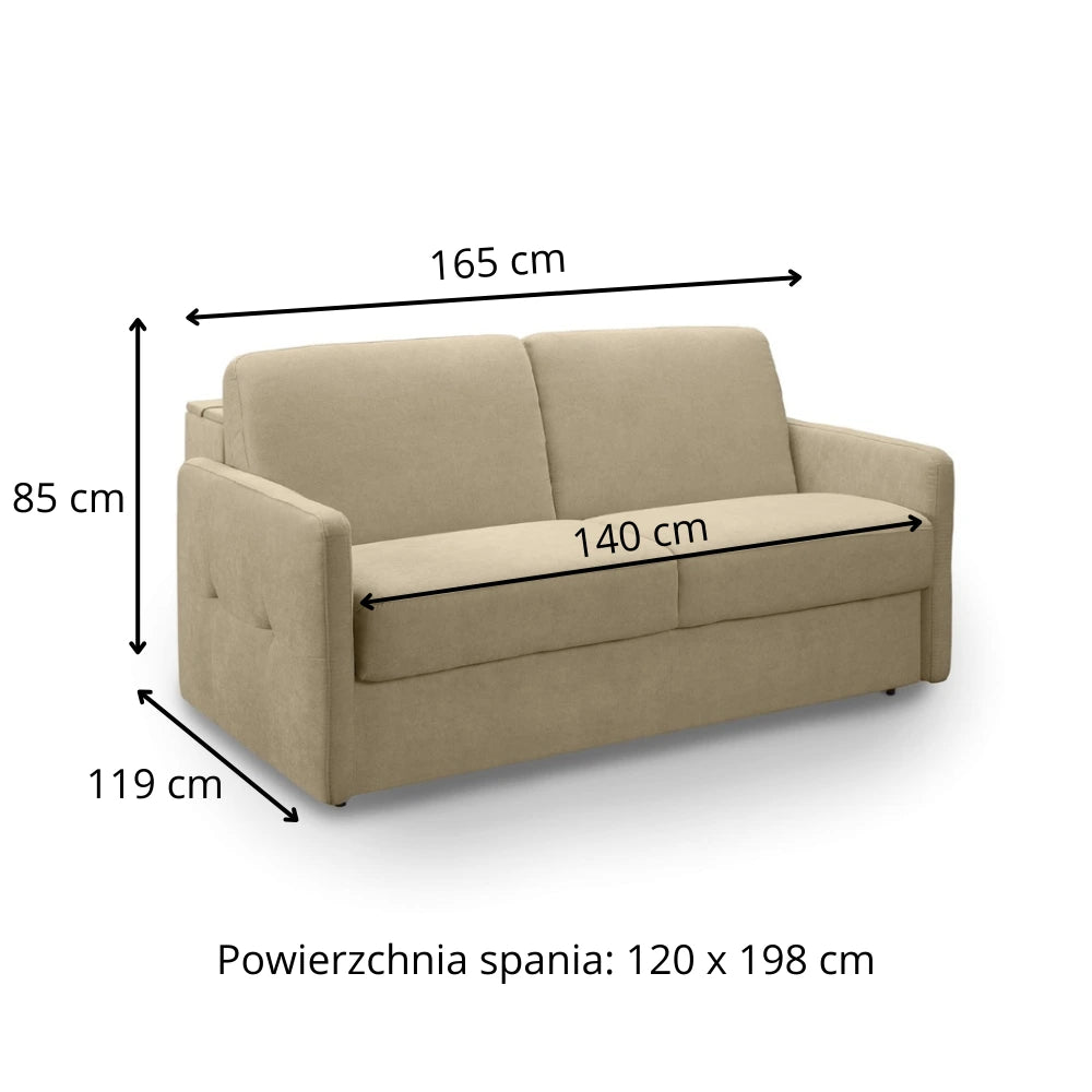 Sofa EMA 2 osobowa z pojemnikiem i funkcją spania codziennego stelaż włoski z materacem 120 cm