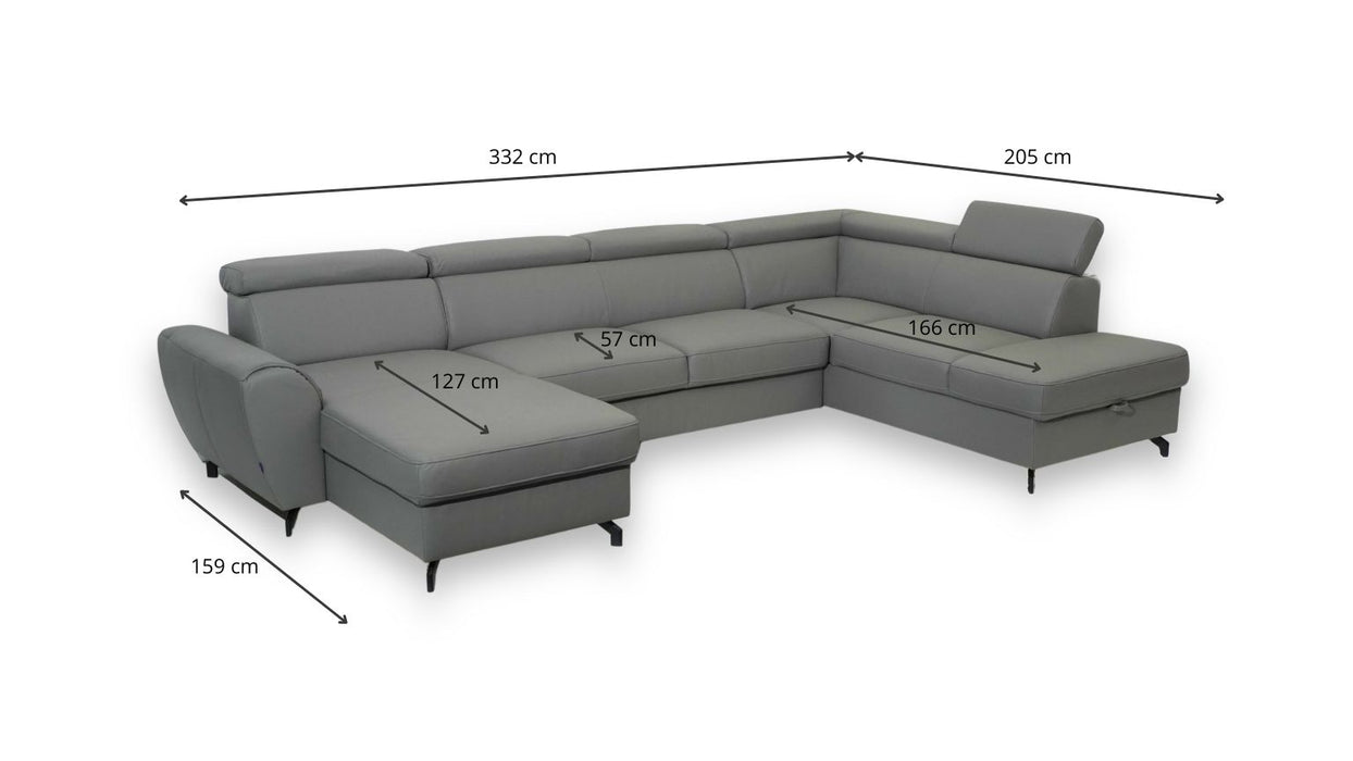 DUE U-shaped extendable corner sofa with adjustable headrests and two containers