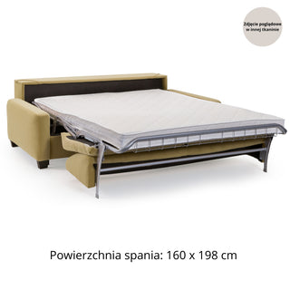 Sofa AURA 3 osobowa stelaż włoski PRO z materacem 160 cm z pojemnikiem na drewnianych nóżkach