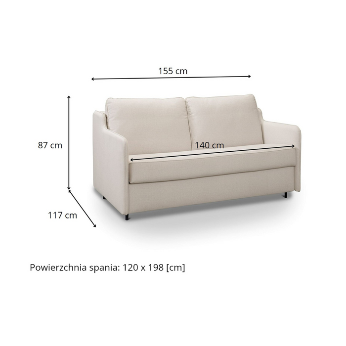 SOL 2-seater sofa with sleeping function, Italian frame, 120 cm mattress and container