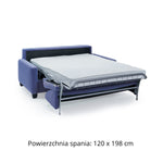 Sofa AURA 2 osobowa z funkcją spania codziennego stelaż włoski z materacem 120 cm na drewnianych nóżkach