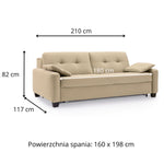 Sofa AURA 3 osobowa z funkcją spania codziennego stelaż włoski z materacem 160 cm z pojemnikiem na drewnianych nóżkach