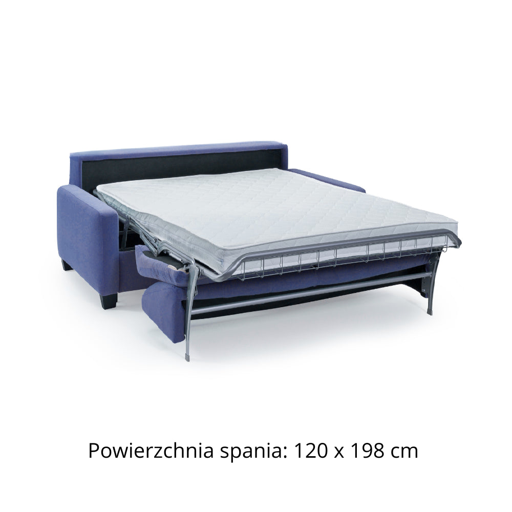 AURA 2-seater sofa with daily sleeping function, Italian frame with a 120 cm mattress on wooden legs