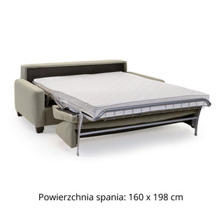 Sofa AURA 2,5 osobowa z funkcją spania codziennego stelaż włoski z materacem 140 cm na drewnianych nóżkach