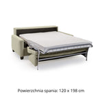 Sofa AURA 2 osobowa z funkcją spania codziennego stelaż włoski z materacem 120 cm z pojemnikiem na drewnianych nóżkach
