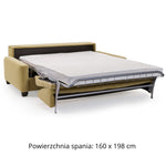 Sofa AURA 3 osobowa z funkcją spania codziennego stelaż włoski z materacem 160 cm z pojemnikiem na drewnianych nóżkach