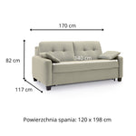 Sofa AURA 2 osobowa z funkcją spania codziennego stelaż włoski z materacem 120 cm z pojemnikiem na drewnianych nóżkach