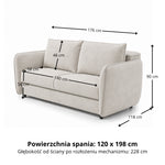 Sofa BAMBI 2 osobowa z funkcją spania stelaż włoski PRO z materacem 120 cm i pojemnikiem