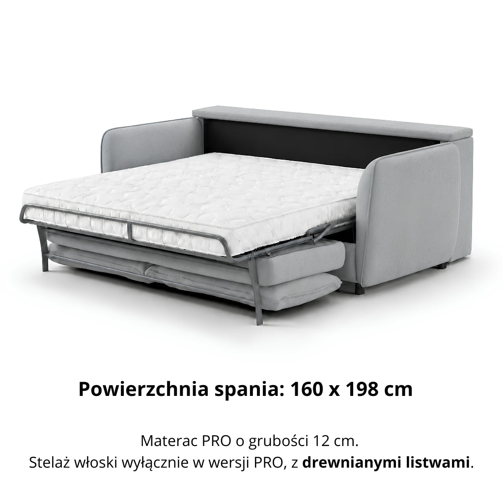 Sofa BAMBI 3 osobowa z funkcją spania stelaż włoski PRO z materacem 160 cm i pojemnikiem