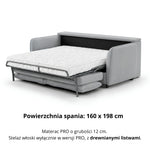 Sofa BAMBI 3 osobowa z funkcją spania stelaż włoski PRO z materacem 160 cm i pojemnikiem