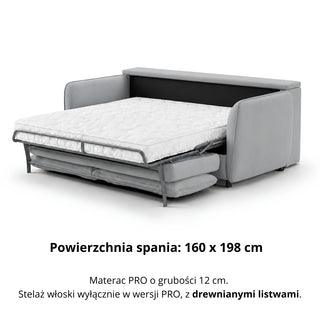 Sofa BAMBI 3 osobowa z funkcją spania stelaż włoski PRO z materacem 160 cm i pojemnikiem