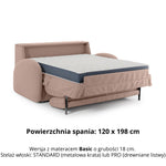 Sofa BELLA 2 osobowa z funkcją spania stelaż włoski z materacem 120 cm i pojemnikiem