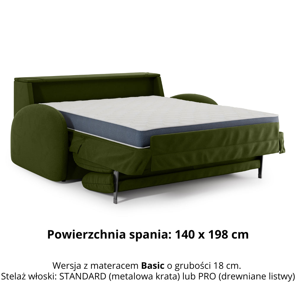 Sofa BELLA 2,5 osobowa z funkcją spania stelaż włoski z materacem 140 cm i pojemnikiem