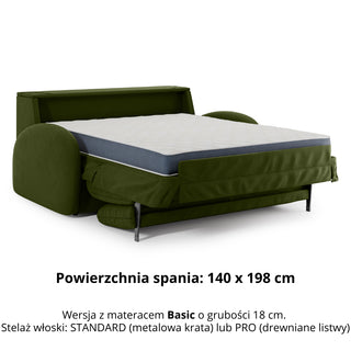 Sofa BELLA 2,5 osobowa z funkcją spania stelaż włoski z materacem 140 cm i pojemnikiem