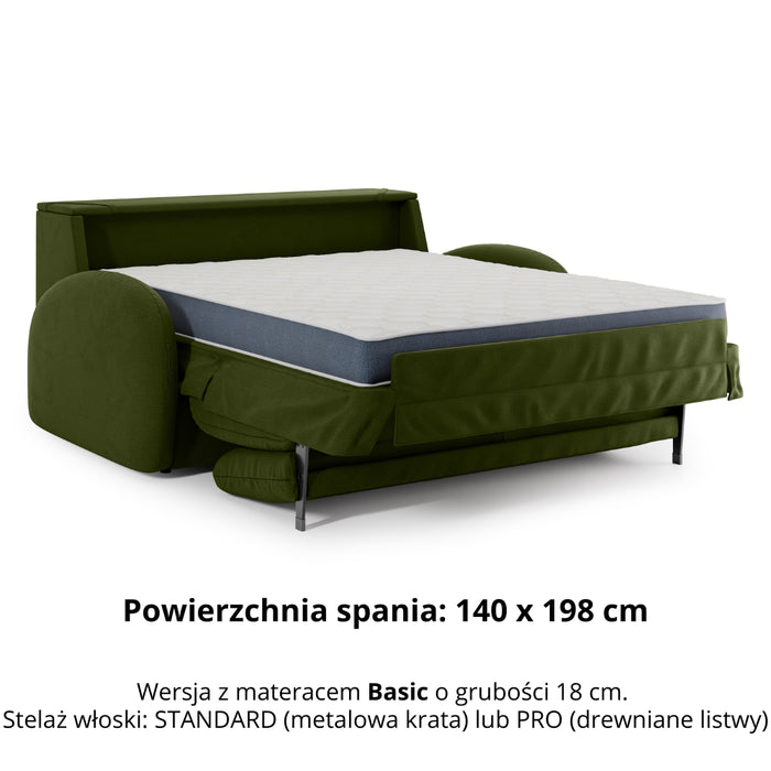 Sofa BELLA 2,5 osobowa z funkcją spania stelaż włoski z materacem 140 cm i pojemnikiem