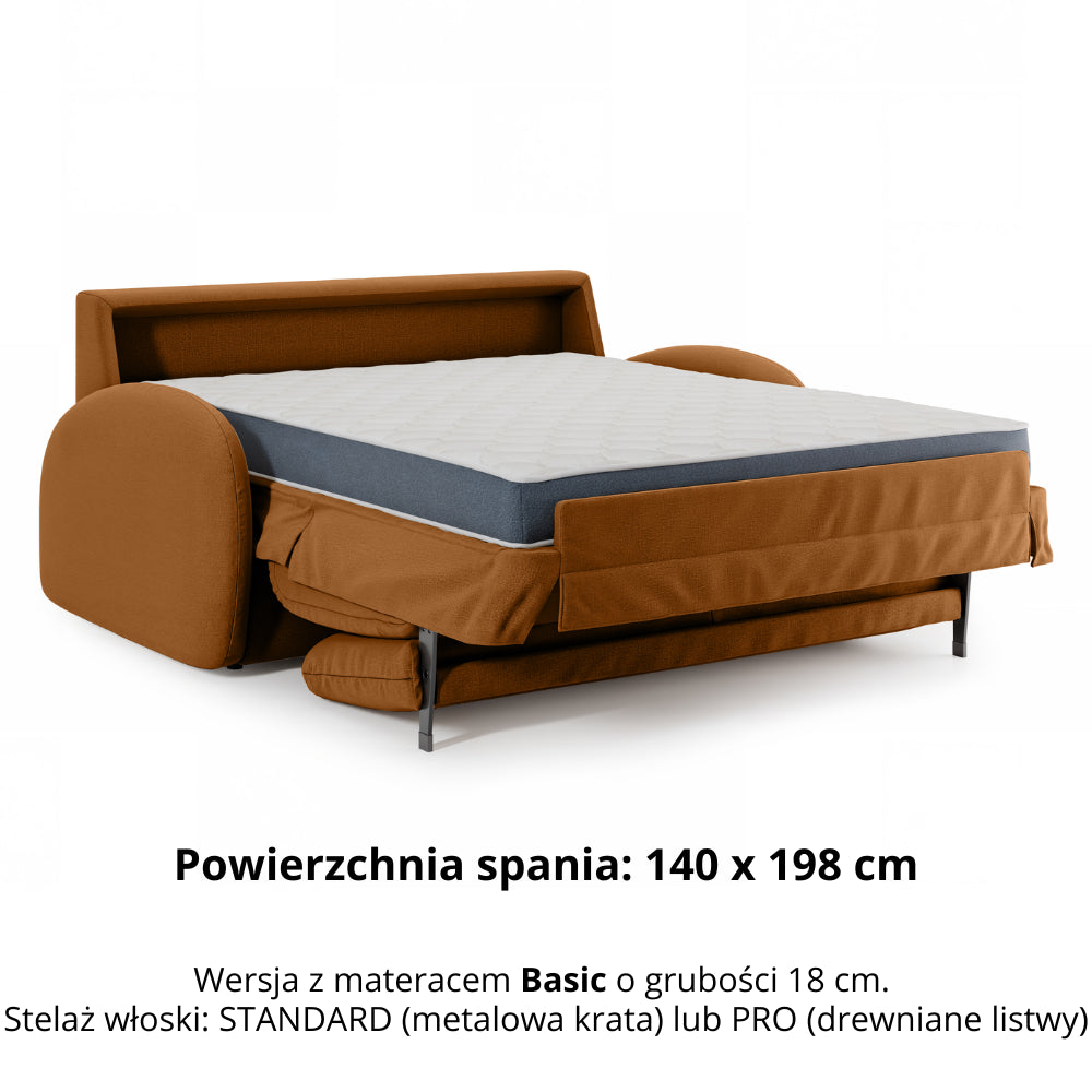 Sofa BELLA 2,5 osobowa z funkcją spania stelaż włoski z materacem 140 cm