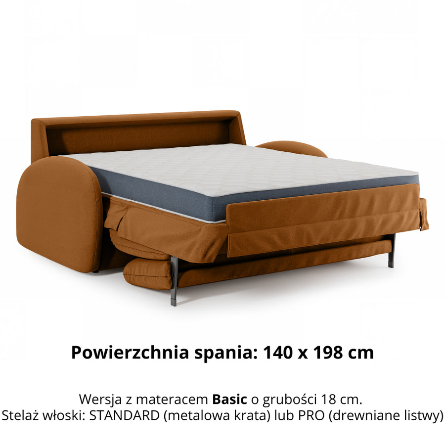 Sofa BELLA 2,5 osobowa z funkcją spania stelaż włoski z materacem 140 cm