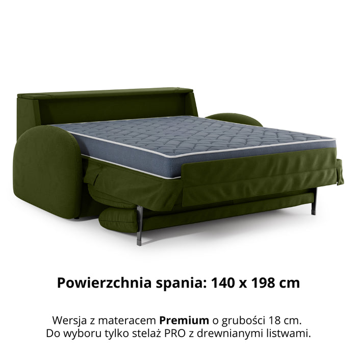 Sofa BELLA 2,5 osobowa z funkcją spania stelaż włoski z materacem 140 cm i pojemnikiem