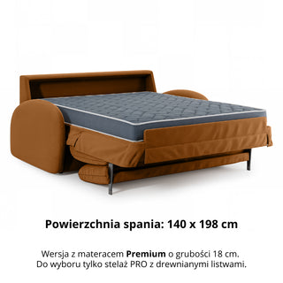Sofa BELLA 2,5 osobowa z funkcją spania stelaż włoski z materacem 140 cm