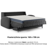 Sofa BELLA 3 osobowa z funkcją spania stelaż włoski z materacem 160 cm i pojemnikiem