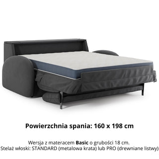 Sofa BELLA 3 osobowa z funkcją spania stelaż włoski z materacem 160 cm i pojemnikiem
