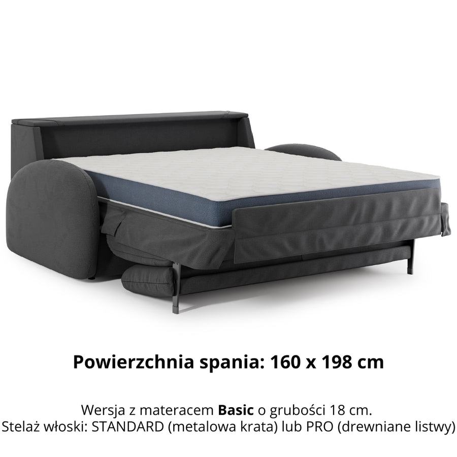 Sofa BELLA 3 osobowa z funkcją spania stelaż włoski z materacem 160 cm i pojemnikiem