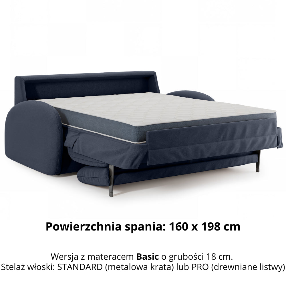 Sofa BELLA 3 osobowa z funkcją spania stelaż włoski z materacem 160 cm