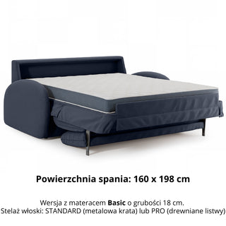 Sofa BELLA 3 osobowa z funkcją spania stelaż włoski z materacem 160 cm