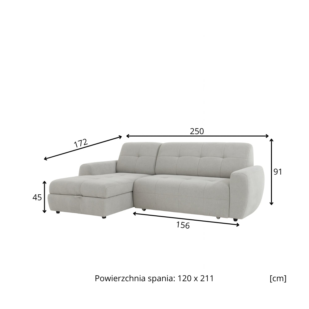 Narożnik BUDDY rozkładany elektrycznie na przycisk z pojemnikiem na pościel