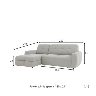 Narożnik BUDDY rozkładany elektrycznie na przycisk z pojemnikiem na pościel