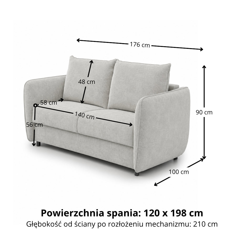 Sofa BAMBI 2 osobowa z funkcją spania stelaż włoski PRO z materacem 120 cm