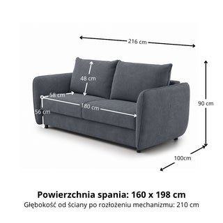 Sofa BAMBI 3 osobowa z funkcją spania stelaż włoski PRO z materacem 160 cm