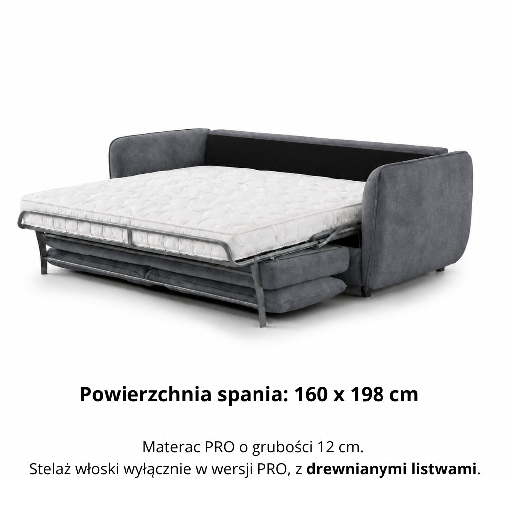 Sofa BAMBI 3 osobowa z funkcją spania stelaż włoski PRO z materacem 160 cm