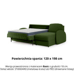 Narożnik BELLA z funkcją spania codziennego stelaż włoski z materacem 120cm i pojemnikiem na pościel prawostronny