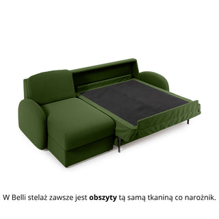 Narożnik BELLA z funkcją spania codziennego stelaż włoski z materacem 120cm i pojemnikiem na pościel lewostronny