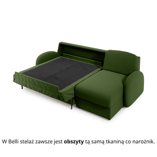 Narożnik BELLA z funkcją spania codziennego stelaż włoski z materacem 120cm i pojemnikiem na pościel prawostronny