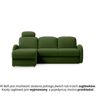 Narożnik BELLA z funkcją spania codziennego stelaż włoski z materacem 120cm i pojemnikiem na pościel lewostronny