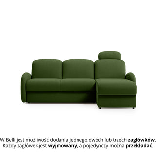 Narożnik BELLA z funkcją spania codziennego stelaż włoski z materacem 120cm i pojemnikiem na pościel prawostronny