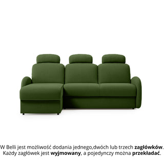 Narożnik BELLA z funkcją spania codziennego stelaż włoski z materacem 120cm i pojemnikiem na pościel lewostronny