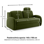 Sofa BELLA 2,5 osobowa z funkcją spania stelaż włoski z materacem 140 cm i pojemnikiem