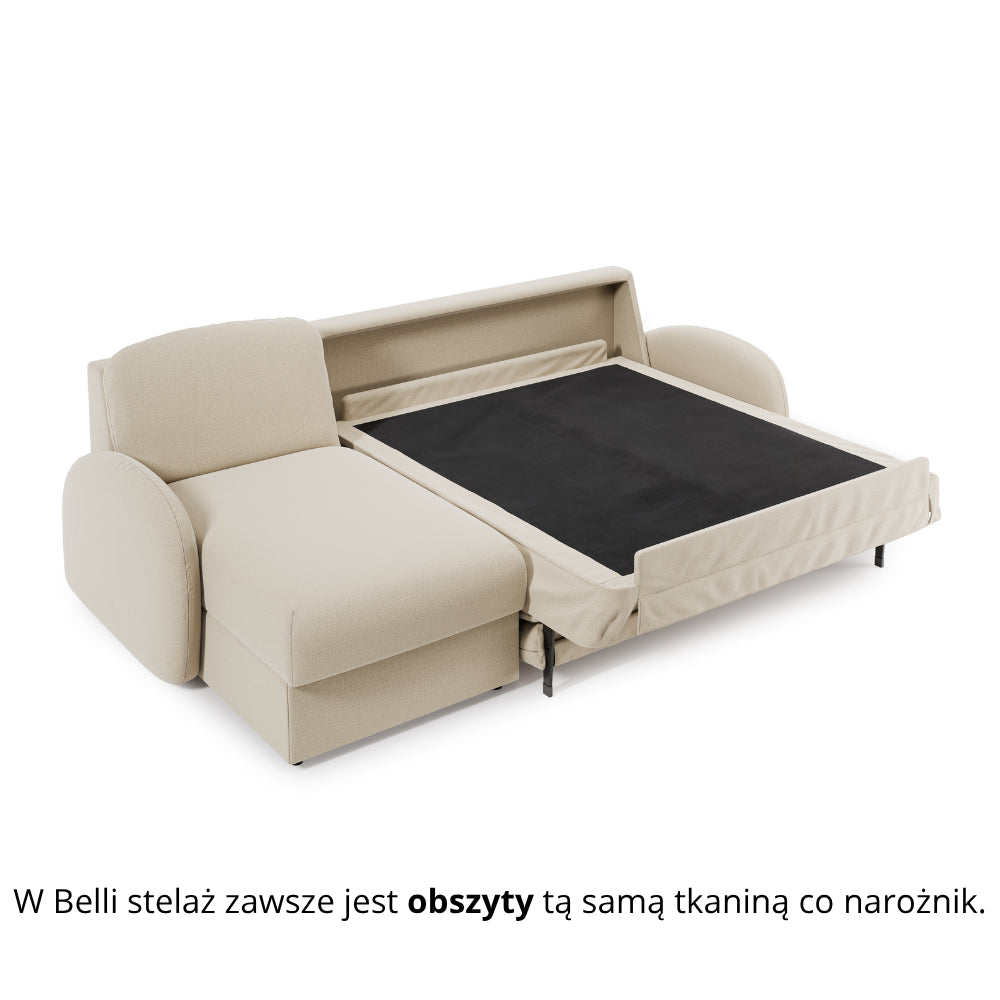 Narożnik BELLA z funkcją spania codziennego stelaż włoski z materacem 140cm i pojemnikiem na pościel lewostronny