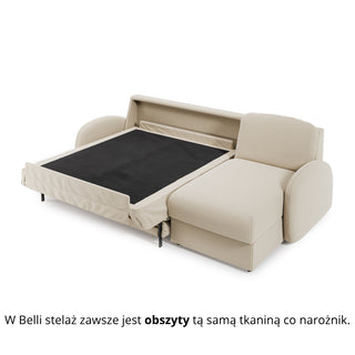 Narożnik BELLA z funkcją spania codziennego stelaż włoski z materacem 140cm i pojemnikiem na pościel prawostronny