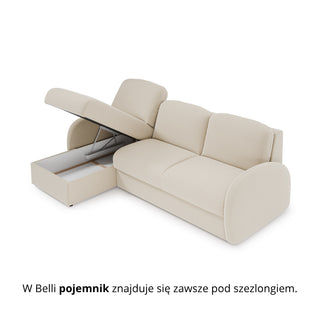 Narożnik BELLA z funkcją spania codziennego stelaż włoski z materacem 140cm i pojemnikiem na pościel lewostronny