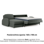 Narożnik BELLA z funkcją spania codziennego stelaż włoski z materacem 160cm i pojemnikiem na pościel lewostronny