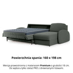 Narożnik BELLA z funkcją spania codziennego stelaż włoski z materacem 160cm i pojemnikiem na pościel prawostronny